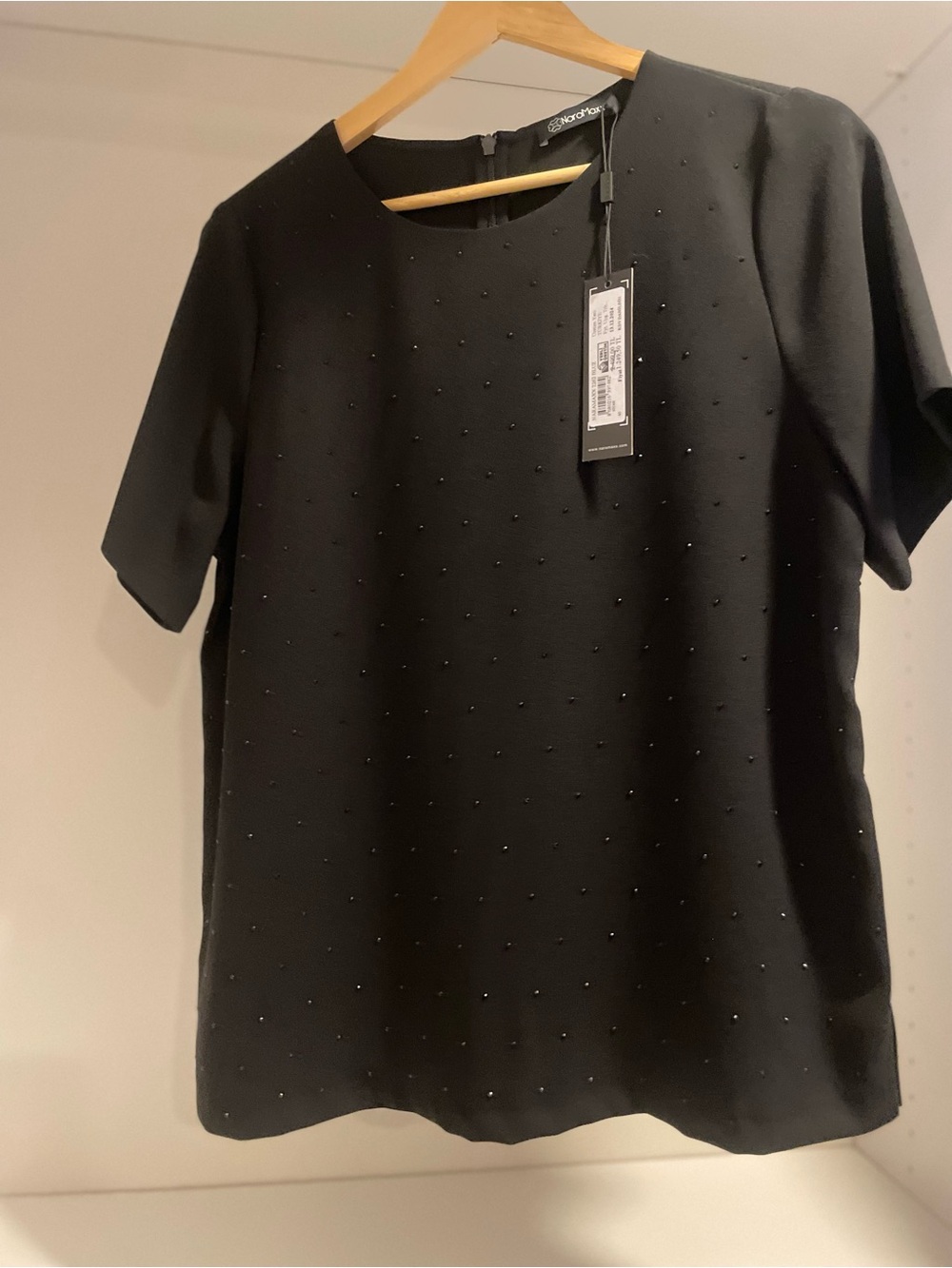 Women's Black Beaded Short Sleeve Blouse - Modern Minimalist